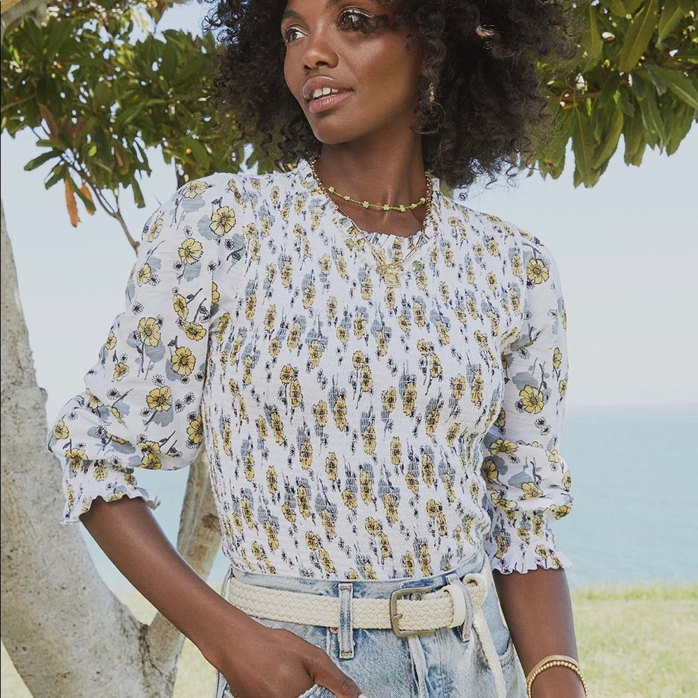 Goldie Tees Daisy Smocked 3/4 Sleeve Top